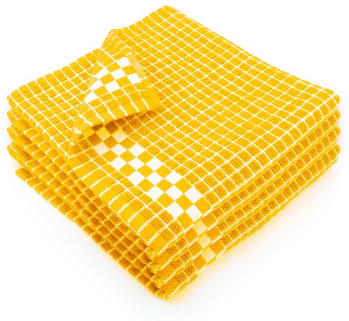 CLASSIC DARK KITCHEN DISH TOWELS WITH HANGING LOOP HEAVY DUTY ABSORBENT DISH CLOTHES EUROPEAN MADE 100 COTTON TEA TOWELS SET OF 4 YELLOW