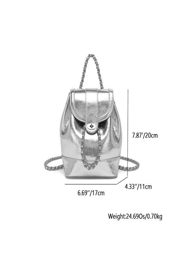 YONBEN Women's Mini Faux Leather Backpack - Stylish Silvery Design Compact Size Trendy and Practical for Everyday Use - Image 2