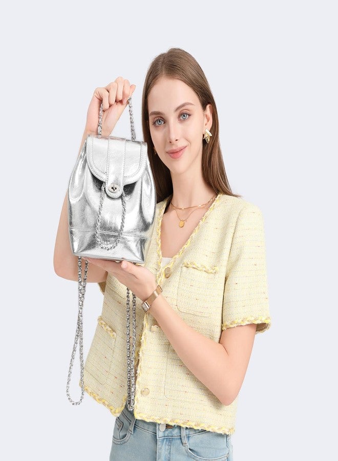 YONBEN Women's Mini Faux Leather Backpack - Stylish Silvery Design Compact Size Trendy and Practical for Everyday Use - Image 5