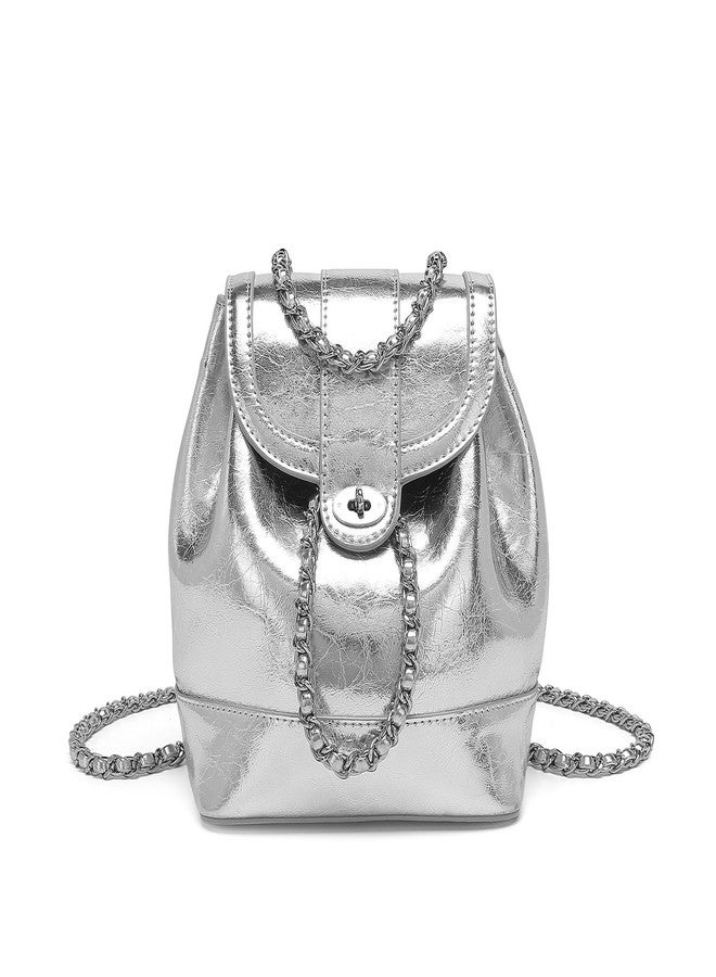 YONBEN Women's Mini Faux Leather Backpack - Stylish Silvery Design Compact Size Trendy and Practical for Everyday Use - Image 1