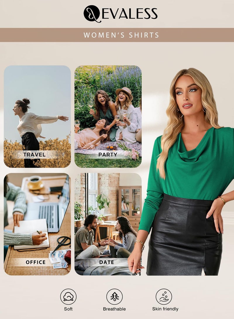 EVALESS Womens Work Tops Professional Cowl Neck Office Shirts for Women Teacher Blouse Outfits Fashion Green Wrap Tops for Women Formal Classy Outfits Going Out Tops Dressy Casual 2026, X-Large - Image 5