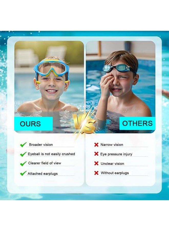 Kids Swim Goggles Ages 3-15 with Earplugs | Large Frame Anti-Fog & UV Protection Swimming Goggles for Boys Girls & Toddlers | Soft Silicone Seal for Comfort - Image 2