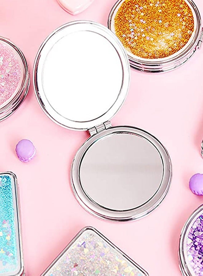 Generic Quicksand Double Sided Round Glitter Cosmetic Mirror, Foldable Portable Compact Makeup Mirror, Creative Fashion Pocket Mirror (Blue)  - Image 2