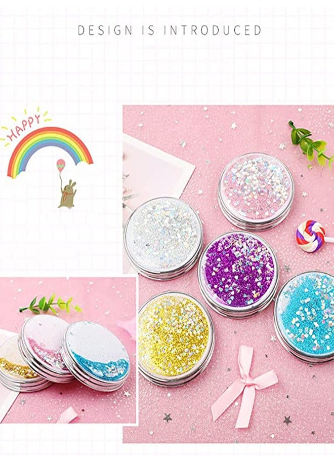 Generic Quicksand Double Sided Round Glitter Cosmetic Mirror, Foldable Portable Compact Makeup Mirror, Creative Fashion Pocket Mirror (Blue)  - Image 5