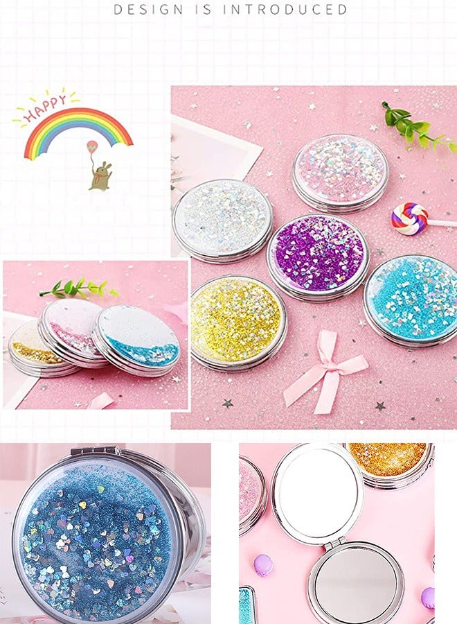 Generic Quicksand Double Sided Round Glitter Cosmetic Mirror, Foldable Portable Compact Makeup Mirror, Creative Fashion Pocket Mirror (Blue)  - Image 4
