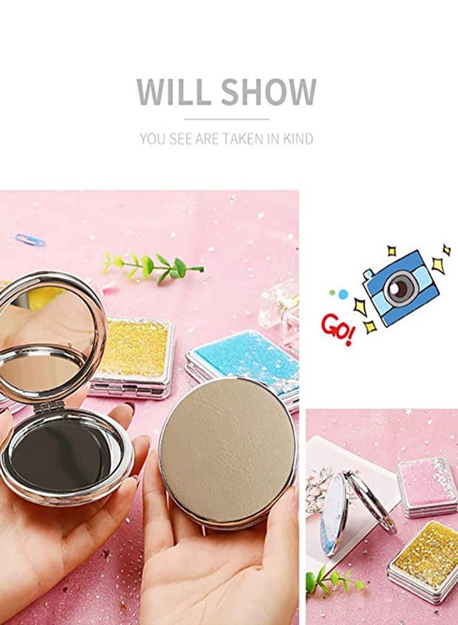 Generic Quicksand Double Sided Round Glitter Cosmetic Mirror, Foldable Portable Compact Makeup Mirror, Creative Fashion Pocket Mirror (Blue)  - Image 3