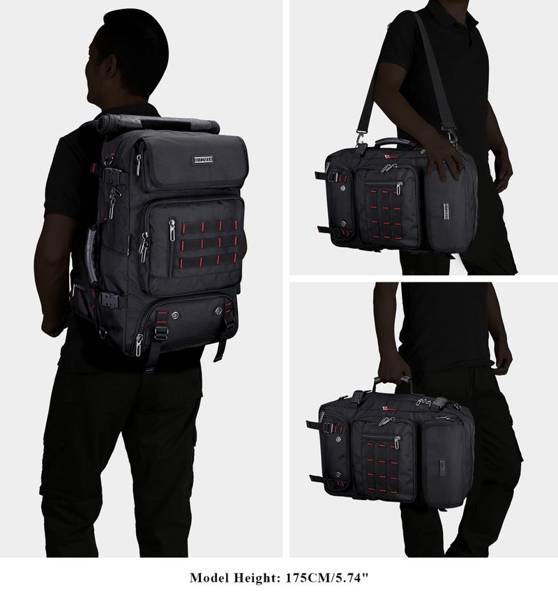 WITZMAN Carry on Travel Backpack for Men Airline Approved Convertible Nylon Duffle Backpack Luggage Bag (B682 Black) - Image 2