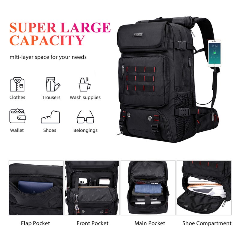 WITZMAN Carry on Travel Backpack for Men Airline Approved Convertible Nylon Duffle Backpack Luggage Bag (B682 Black) - Image 5