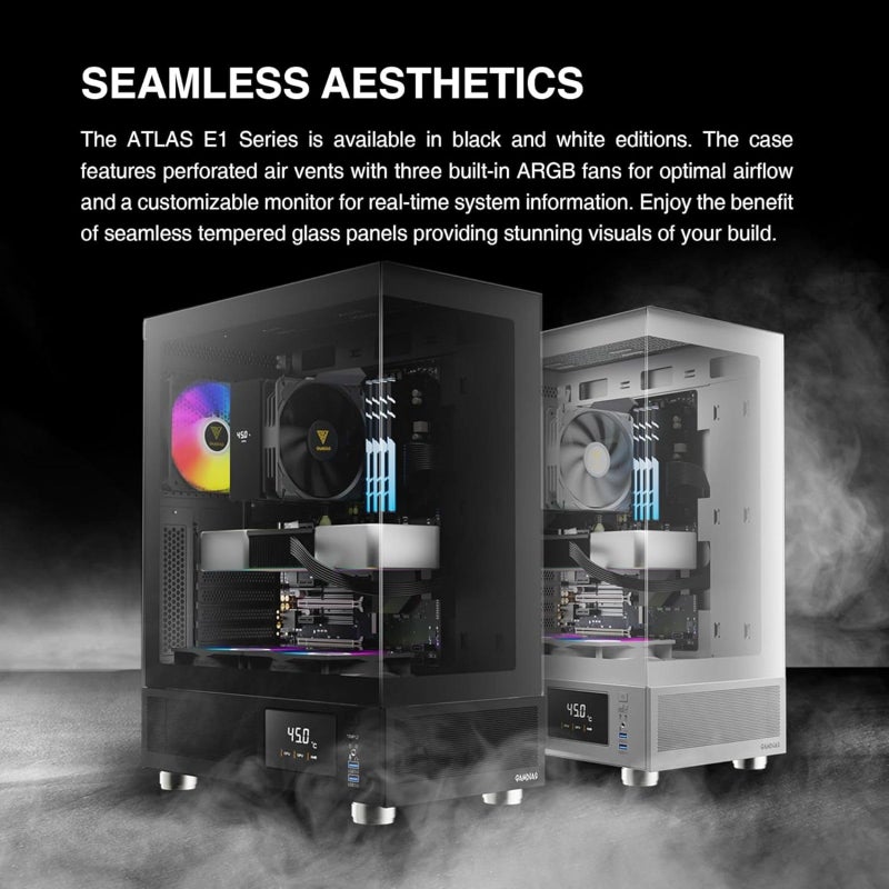 GAMDIAS صندوق كمبيوتر GAMDIAS ATX Mid Tower مع زجاج مقسى، صندوق ألعاب PC مع شاشة عرض درجة الحرارة LCD و 3 مراوح ARGB بحجم 120 مم، يدعم حتى 5 مراوح، 240 مم AIO/مبرد، 340 مم GPU/VGA، 160 مم مبرد هواء CPU - Image 2