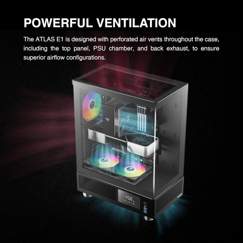 GAMDIAS صندوق كمبيوتر GAMDIAS ATX Mid Tower مع زجاج مقسى، صندوق ألعاب PC مع شاشة عرض درجة الحرارة LCD و 3 مراوح ARGB بحجم 120 مم، يدعم حتى 5 مراوح، 240 مم AIO/مبرد، 340 مم GPU/VGA، 160 مم مبرد هواء CPU - Image 3
