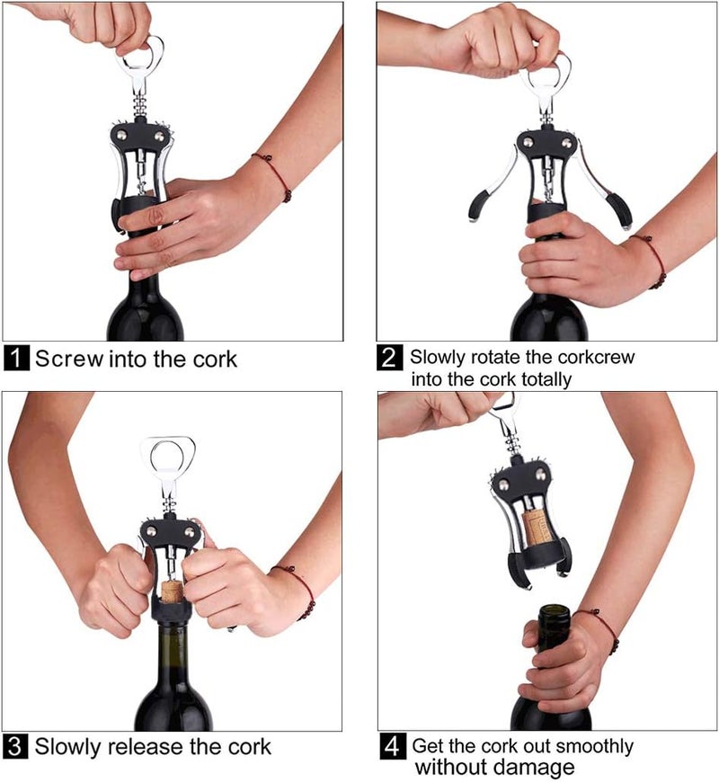 FOHO Wine Opener, Multifunctional Wing Corkscrew Wine Bottle Opener for all Cork Stoppered and Beer Cap Bottles, Luxury Waiter Corkscrew with Stopper Set for Wine Enthusiast, Waiters - Black - Image 5