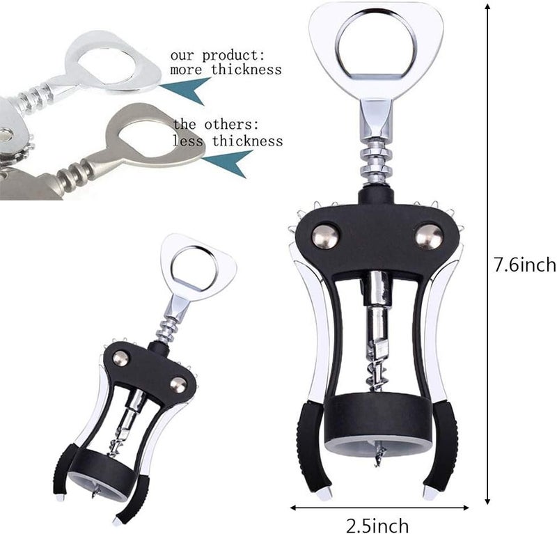 FOHO Wine Opener, Multifunctional Wing Corkscrew Wine Bottle Opener for all Cork Stoppered and Beer Cap Bottles, Luxury Waiter Corkscrew with Stopper Set for Wine Enthusiast, Waiters - Black - Image 2