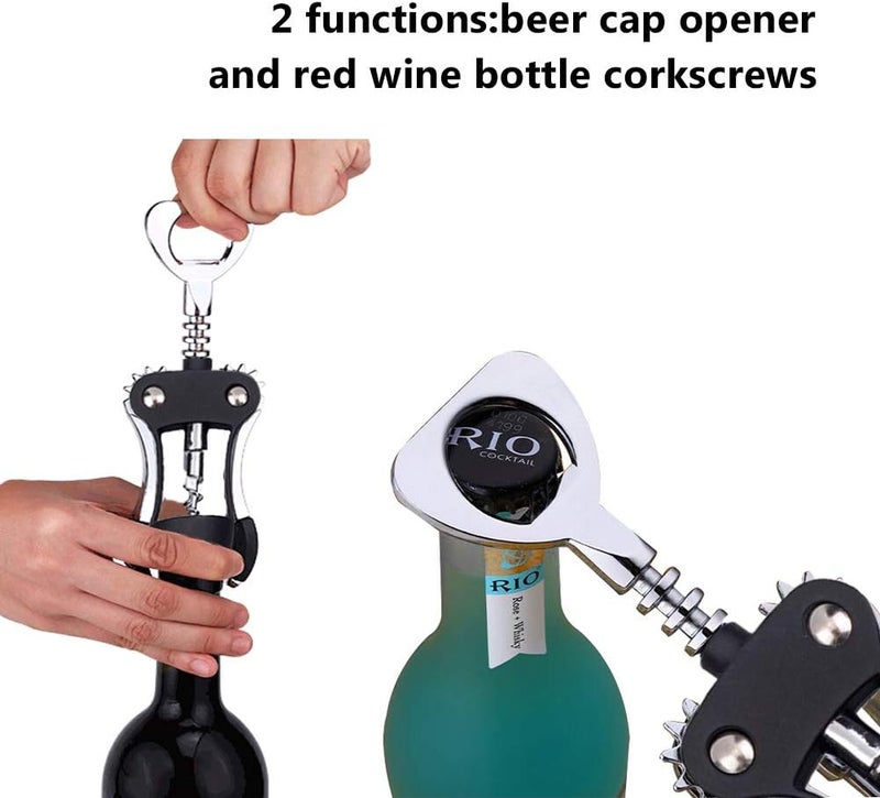 FOHO Wine Opener, Multifunctional Wing Corkscrew Wine Bottle Opener for all Cork Stoppered and Beer Cap Bottles, Luxury Waiter Corkscrew with Stopper Set for Wine Enthusiast, Waiters - Black - Image 4