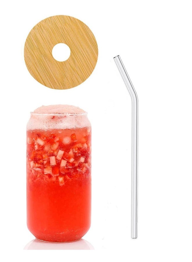 JOMILA Glass Cans Can Shaped Glass Glass Cups Transparent Water Cup Juice Drink Cup Drinking Cups with Bamboo Lid Straw for Water and Mixed Drink for Any Drink and Any Occasion ( 16oz ) - Image 1