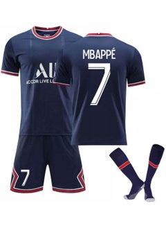 Y&D Paris Mbappe 7 Blue Home 22/23 Soccer Kids Jersey + Shorts Socks Set Kid Size And Adult  - Image 3
