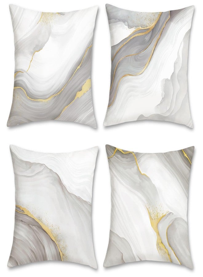 Bonhause Grey Gold Marble Throw Pillow Covers 18 x 18 Inch Modern Abstract Marble Texture Decorative Pillows Case Soft Velvet Cushion Covers for Couch Sofa Bed Home Decor Set of 4 - Image 1