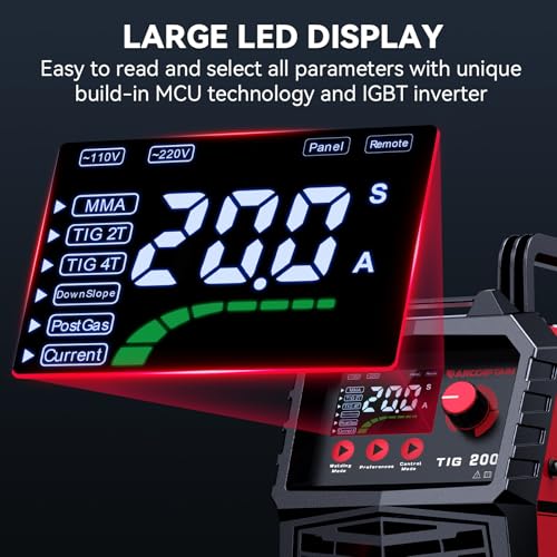 ARCCAPTAIN TIG Welder 200A, High Frequency 110v/220v Dual Voltage TIG/Stick/Arc 2 in 1 Welder LED Digital Display Welding Machine with 2T/4T Function and Tungsten Electrode - Image 3