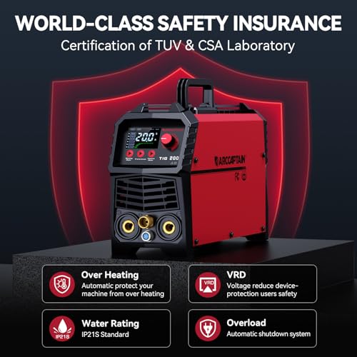 ARCCAPTAIN TIG Welder 200A, High Frequency 110v/220v Dual Voltage TIG/Stick/Arc 2 in 1 Welder LED Digital Display Welding Machine with 2T/4T Function and Tungsten Electrode - Image 2