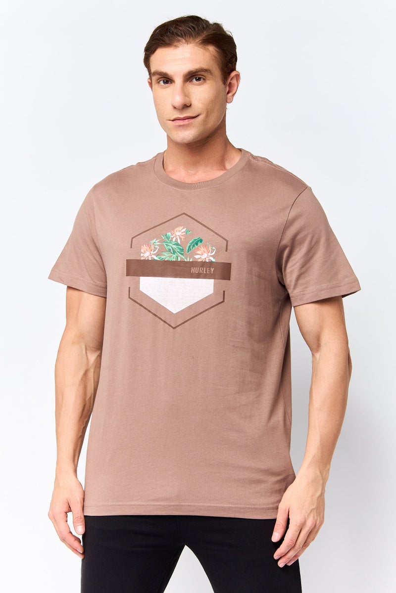 Hurley Men Sportswear Fit Short Sleeve Outdoor T-Shirt, Brown - Image 1