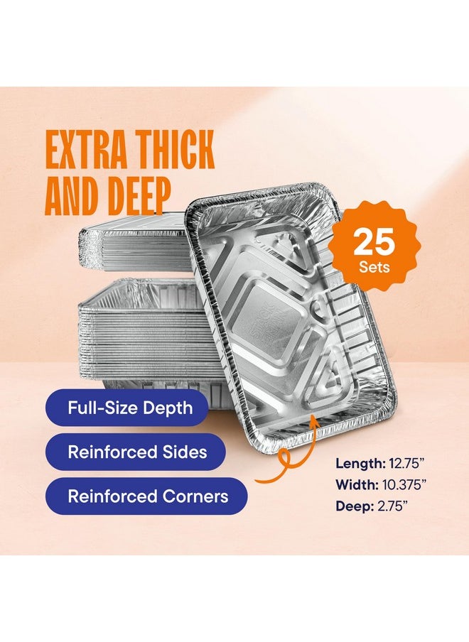 Stack Man Aluminum Pans 9x13 Disposable Aluminum Foil Pans with Lids [25-Sets] Large Baking Pan Trays - Heavy Duty Tin Tray & Lid - Half Size Chafing Dishes for Roasting, Cooking, Heating or Steam  - Image 2