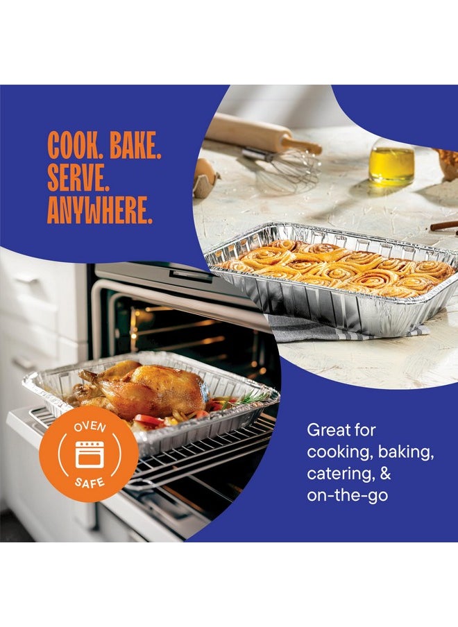 Stack Man Aluminum Pans 9x13 Disposable Aluminum Foil Pans with Lids [25-Sets] Large Baking Pan Trays - Heavy Duty Tin Tray & Lid - Half Size Chafing Dishes for Roasting, Cooking, Heating or Steam  - Image 3
