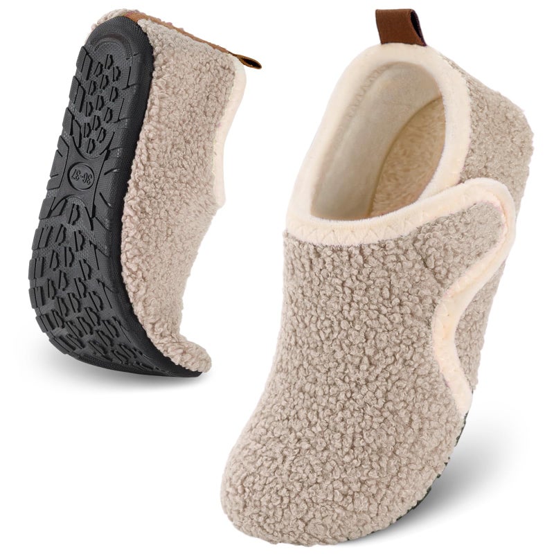 Ultrafun House Slippers for Women Men Slip on Barefoot Slippers Socks Soft Lightweight Rubble Sole House Shoes Indoor/Outdoor (Beige, 8.5-9.5 Women/6.5-7.5 Men) - Image 1