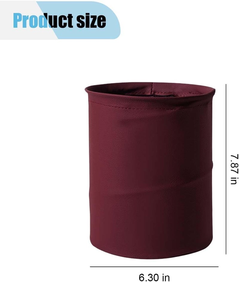 LHDOS Car Trash Can, PU Leather Waterproof Leak Proof Car Garbage Can, Collapsible Pop Up Car Trash Bin, Multipurpose Foldable Car Trash Bag, Portable Storage Bag for Car Interior Hanging (Red) - Image 1