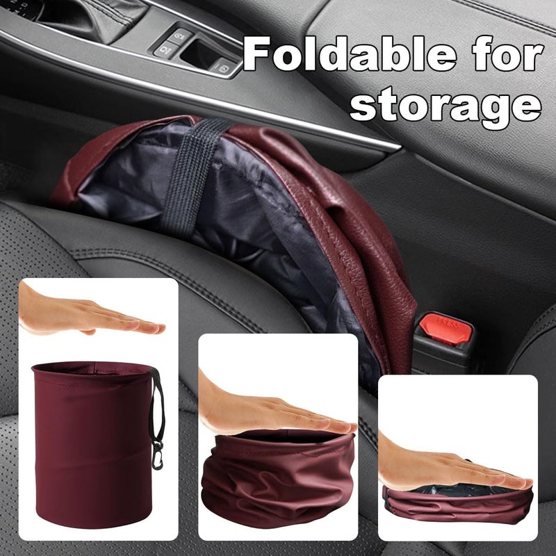 LHDOS Car Trash Can, PU Leather Waterproof Leak Proof Car Garbage Can, Collapsible Pop Up Car Trash Bin, Multipurpose Foldable Car Trash Bag, Portable Storage Bag for Car Interior Hanging (Red) - Image 2