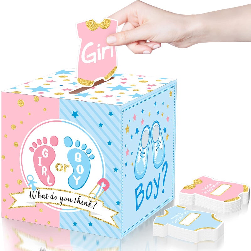 Saintrygo Baby Gender Reveal Voting Box with 50 Pieces Boy or Girl Ballot Cards Baby Shower Decorations Party Invitations and Voting Games Gender Reveal Party SuppliesPink Blue