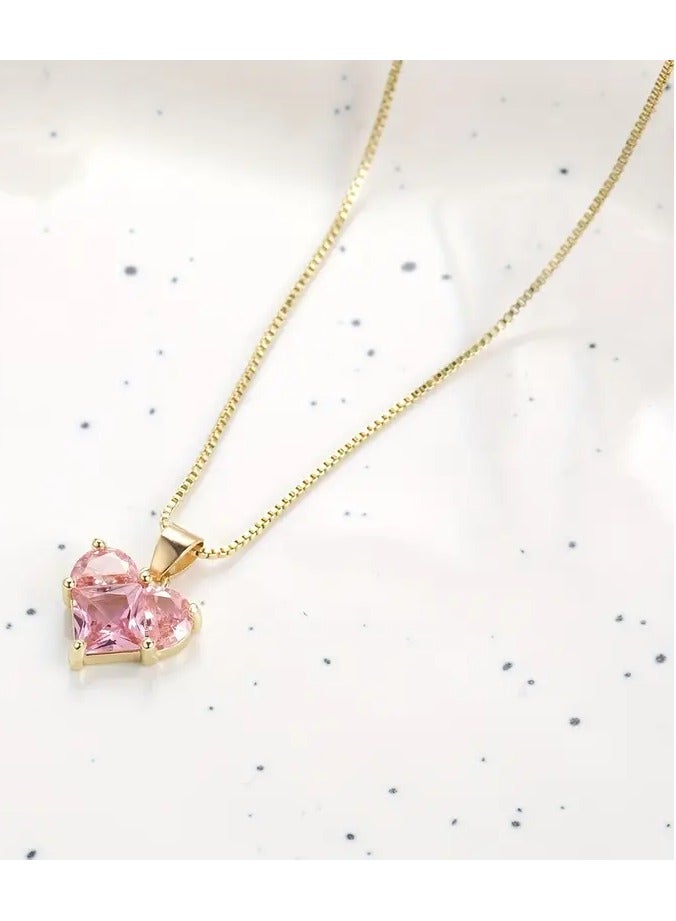 Goolsky Pink Heart Decor Necklace Elegant Clavicle Chain Charm Necklace For Women Gift - Image 2