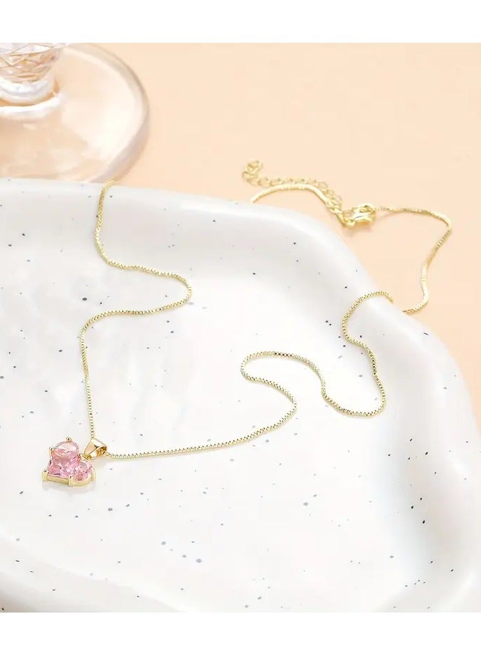 Goolsky Pink Heart Decor Necklace Elegant Clavicle Chain Charm Necklace For Women Gift - Image 3