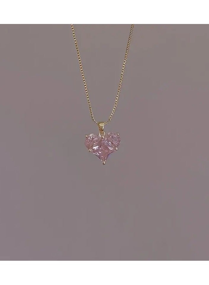 Goolsky Pink Heart Decor Necklace Elegant Clavicle Chain Charm Necklace For Women Gift - Image 4