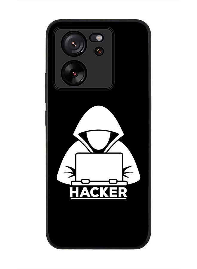 Stylizedd حافظة متينة بحافة سوداء لهاتف Xiaomi 13T / Xiaomi 13T Pro، حافظة ناعمة ونحيفة بحواف مطاطية مرنة مضادة للسقوط من جل TPU - Hacker - Image 1