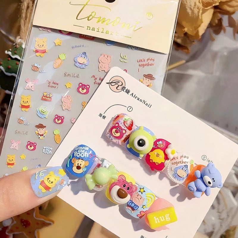 Dedyel Funny Cartoon Nail Stickers Fun Bears Cute Cartoon Bear Self-Adhesive Nail Stickers for Women Girls Kids Nail Art Decoration - Image 2