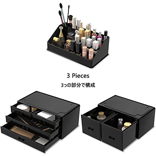 READAEER Makeup Organizer 3 Pieces Cosmetic Storage Case with 6 Drawers (Black) - Image 5