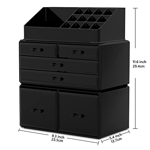 READAEER Makeup Organizer 3 Pieces Cosmetic Storage Case with 6 Drawers (Black) - Image 2