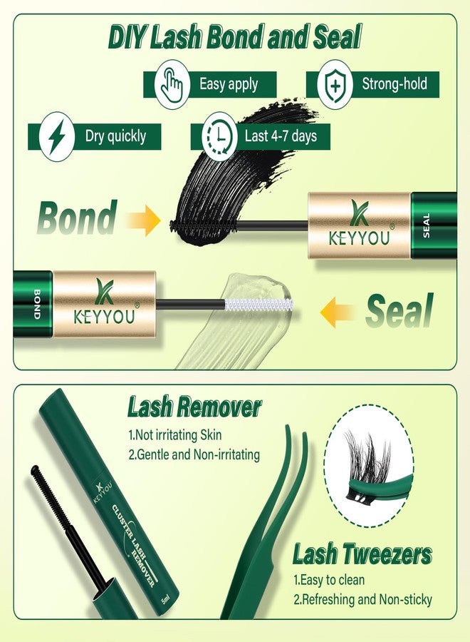 KEYYOU LASH Flora Lash Clusters Kit 3D DIY Lashes Extension Kit Eyelash Clusters 144pcs Thick Individual Lashes Fluffy and Soft Wispy Volume Lashes with Waterproof Lash Bond and Seal & Remover (F01) - Image 4
