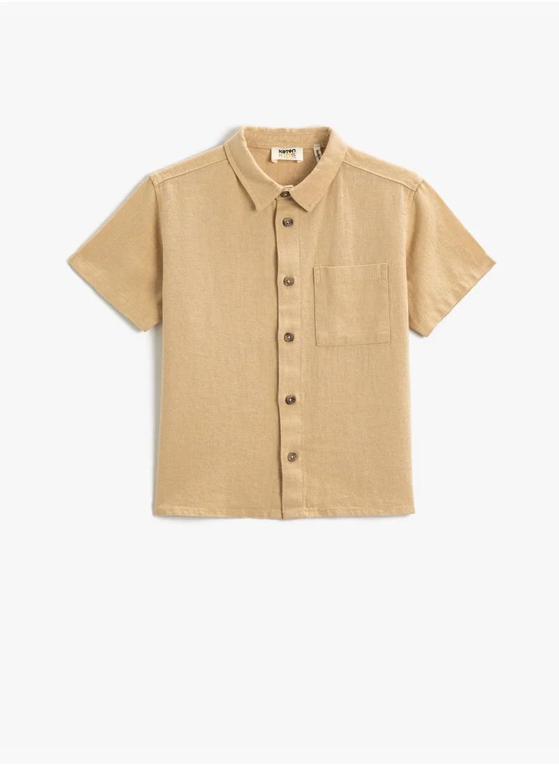 كوتون Linen Blend Shirt Short Sleeve