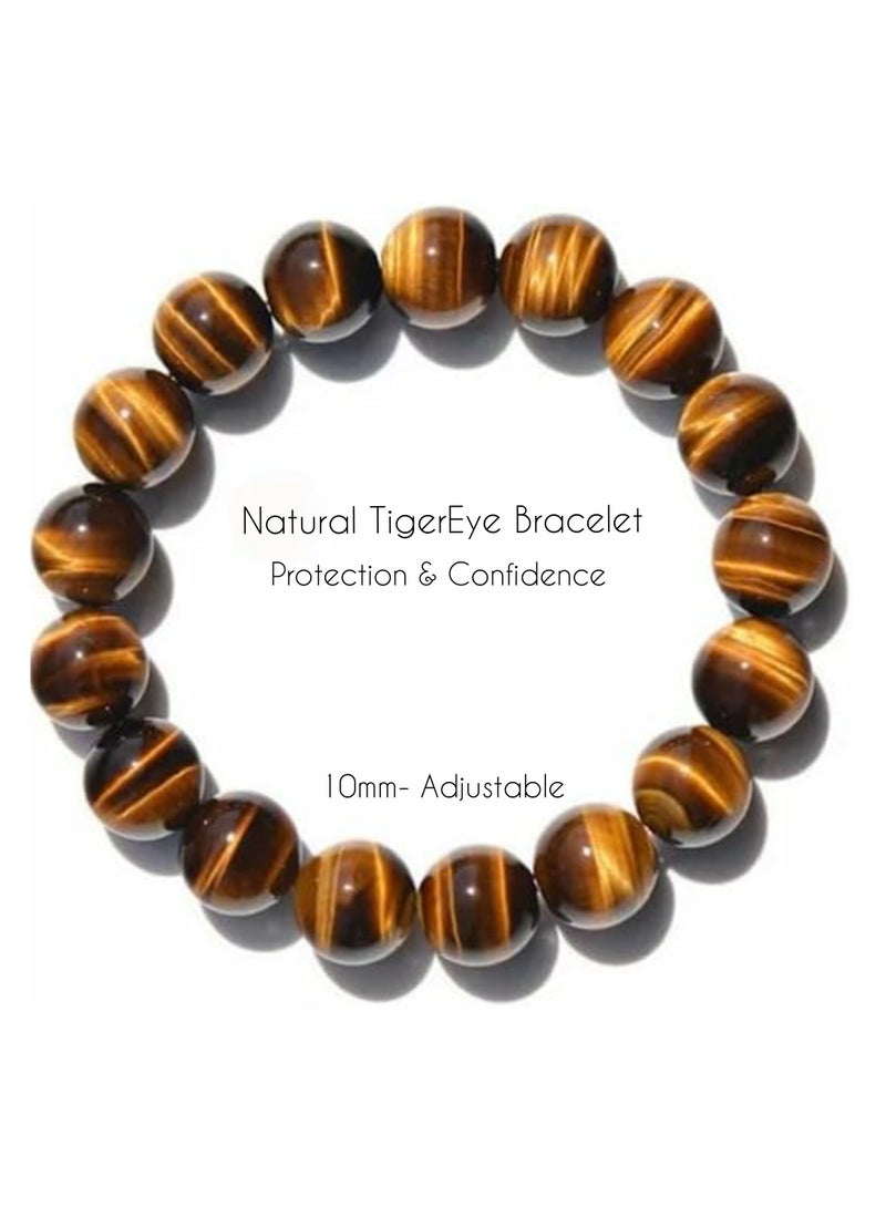 HADIGEMS 10mm High Quality Natural Tiger Eye Strech Bracelet - Image 1