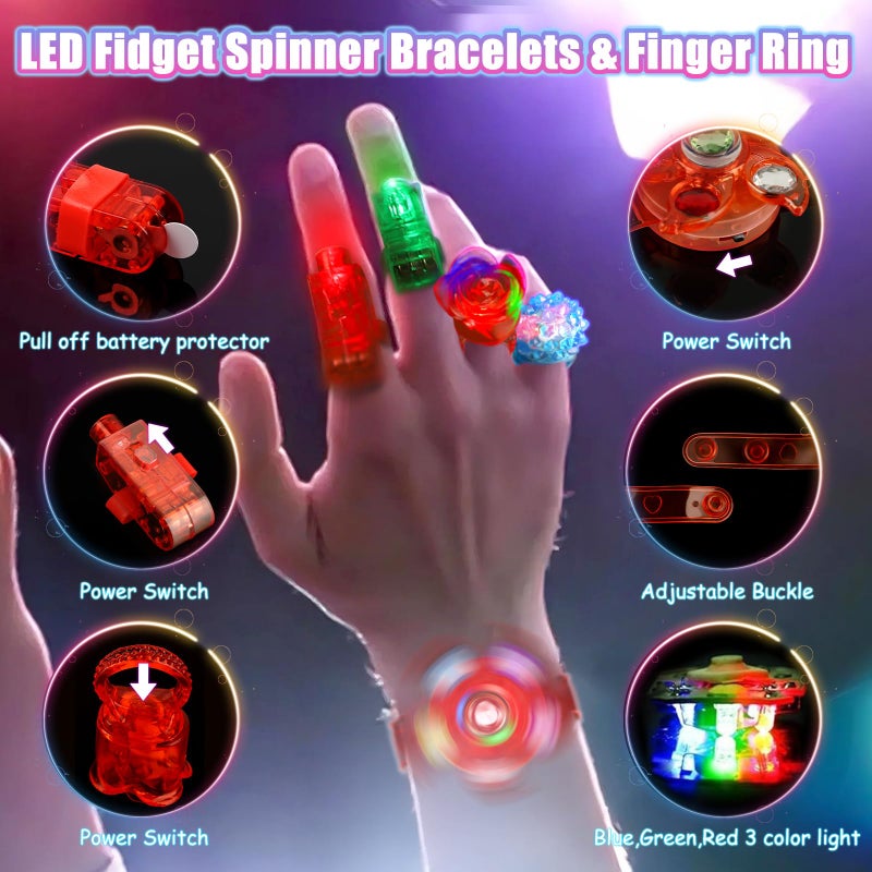 MIBOTE 269Pcs Led Light Up Toys Party Favors Glow in the Dark Party Supplies for Kid/Adults Halloween with Light Up Glasses,Rings,Fidget Spinner Bracelets,100 Glow Sticks Bulk Party Pack DIY Glow - Image 5