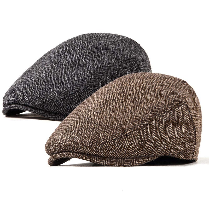 LADYBRO 2Pack Adjustable Newsboy Cap Men Flat Cabbie Hat (Black+Brown, XL/XXL, 7 7/8) - Image 4