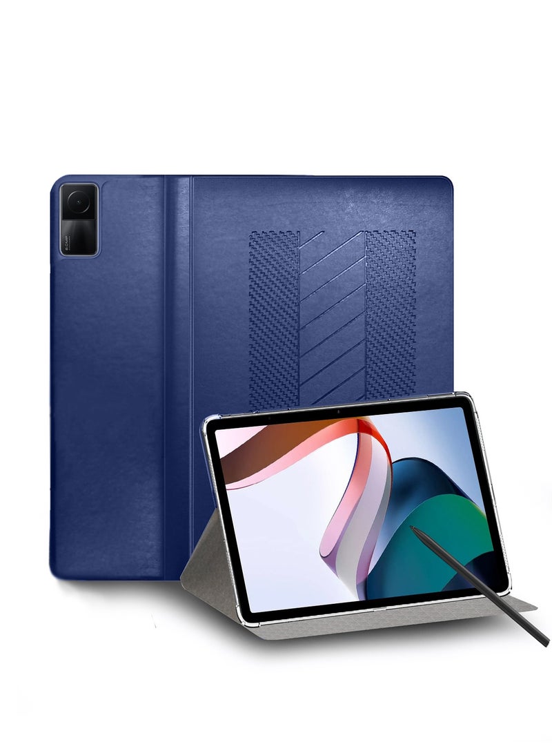 دبليو تيك حافظة كلاسيكية من جلد البولي يوريثان قابلة للطي بحامل ثلاثي لهاتف Xiaomi Redmi Pad مقاس 10.61 بوصة 2022 باللون الأزرق الداكن - Image 1