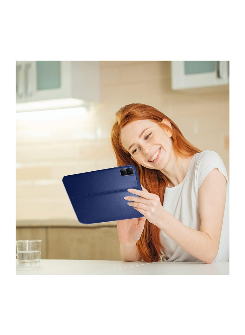 دبليو تيك حافظة كلاسيكية من جلد البولي يوريثان قابلة للطي بحامل ثلاثي لهاتف Xiaomi Redmi Pad مقاس 10.61 بوصة 2022 باللون الأزرق الداكن - Image 4