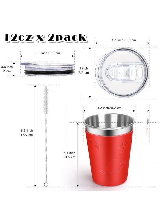 ShineMe Stainless Steel Cups for Kids, 2 pack Kids Cups with Lids and Cute Space Character Sleeves, 12oz No Spill Cups for Toddlers Reusable & Unbreakable - Image 2