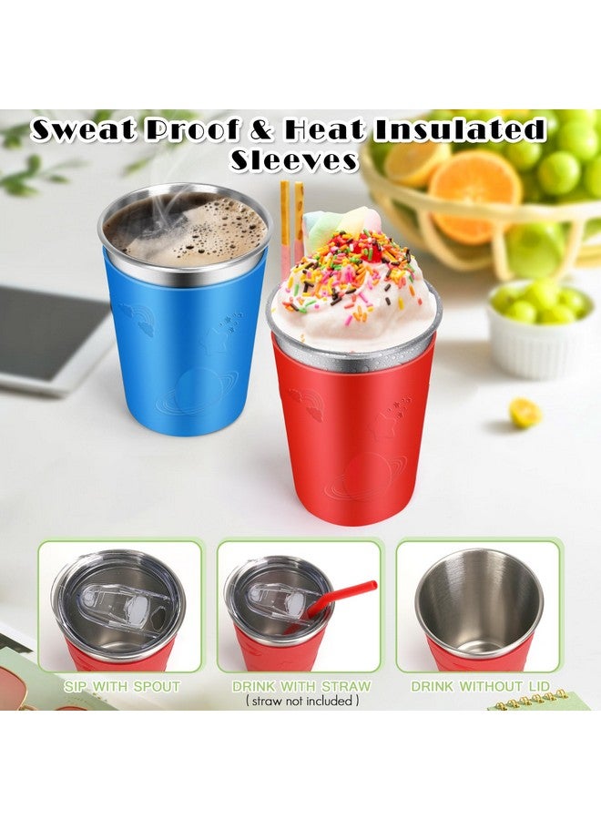 ShineMe Stainless Steel Cups for Kids, 2 pack Kids Cups with Lids and Cute Space Character Sleeves, 12oz No Spill Cups for Toddlers Reusable & Unbreakable - Image 3