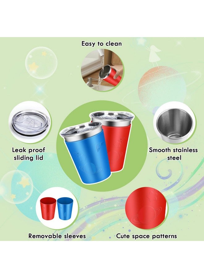 ShineMe Stainless Steel Cups for Kids, 2 pack Kids Cups with Lids and Cute Space Character Sleeves, 12oz No Spill Cups for Toddlers Reusable & Unbreakable - Image 5