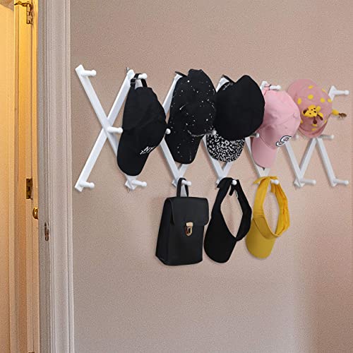 WEBI Accordion Wall Hanger,Wooden Expandable Coat Rack Wall Mounted,Accordion Hat Rack for Wall,Accordion Hook Rack for Hats,Caps,20 Peg Hooks,White - Image 4