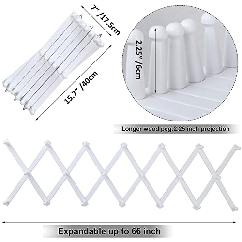 WEBI Accordion Wall Hanger,Wooden Expandable Coat Rack Wall Mounted,Accordion Hat Rack for Wall,Accordion Hook Rack for Hats,Caps,20 Peg Hooks,White - Image 3