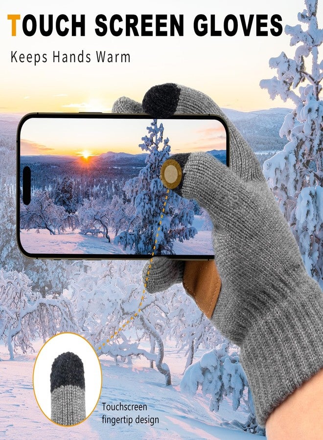 Sofier Winter Hat Fleece Lined Beanie with Earflap Neck Warmer Scarf Touchscreen Gloves Warm Knit Set for Men Women, Dark Grey, One size - Image 4