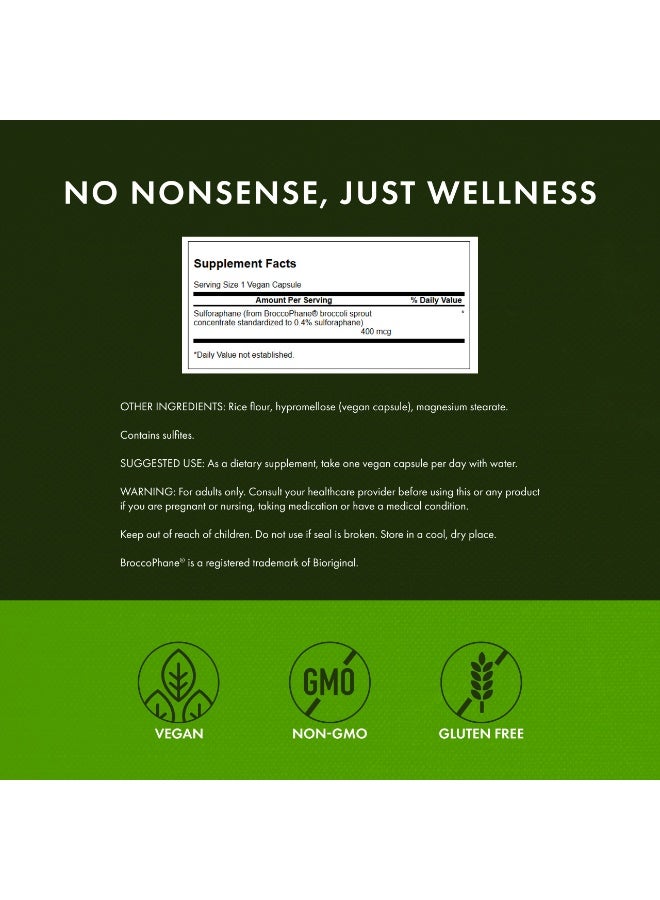 SWANSON Sulforaphane from Broccoli Sprout Extract, 400 mcg, 60 Vegan Caps - Image 2